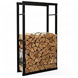 Zelsius Kaminholzregal | 60 x 25 x 150 cm - schwarz | Brennholzlager Metall, Kaminholzständer, Regal für Feuerholz, Kaminzubehör | Kaminholzregal für Innen und Außen