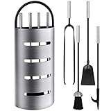Amagabeli 21.3'(54cm) 4 Teiliges Kaminbesteck Schwerlast Kamin Werkzeuge Set Silber Schmiedeeisen Kamin Kamingarnitur Kamin Eisenblockhalter Feuerstelle Lienbacher...