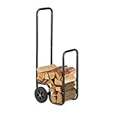 Relaxdays Kaminholzwagen, Brennholzkarre aus Stahl, mit 2 Rädern, Feuerholztransport & -aufbewahrung, bis 60 kg,...