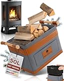 WEIDEBACH® Holzkorb für Kaminholz 35L (erweiterbar auf 50L), Kaminholzkorb grau schwer belastbar, Feuerholzkorb 40cm x 30cm x 30cm, Brennholzkorb mit rutschfestem...
