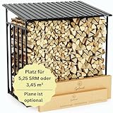Gartenzeit® Kaminholzregal Außen XXXL 186x105x185cm – 3,45m³, 5,25SRM, Metallrahmen 30x30mm, Metalldach, feuerverzinkt, 105cm tief, Brennholzregal Holzstapelhilfe...